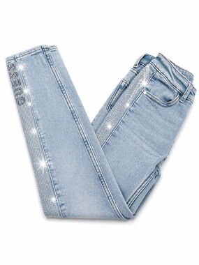 Guess Kids Light Wash Skinny Jeans Rhinestone Trim Size 8